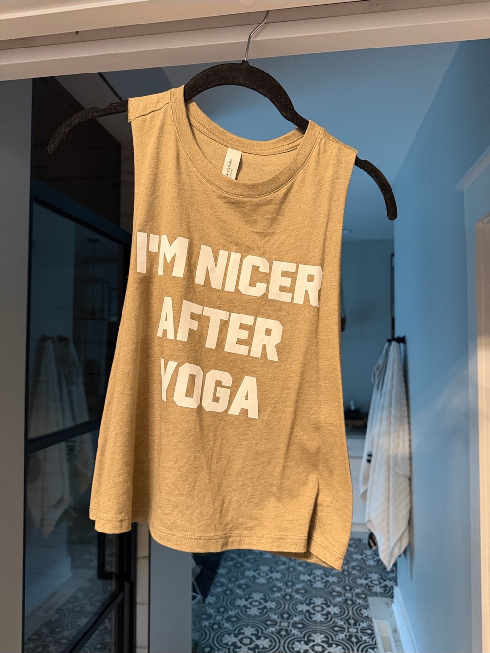 Bella Canvas Tan Graphic Tank - "I'm Nicer After Yoga"